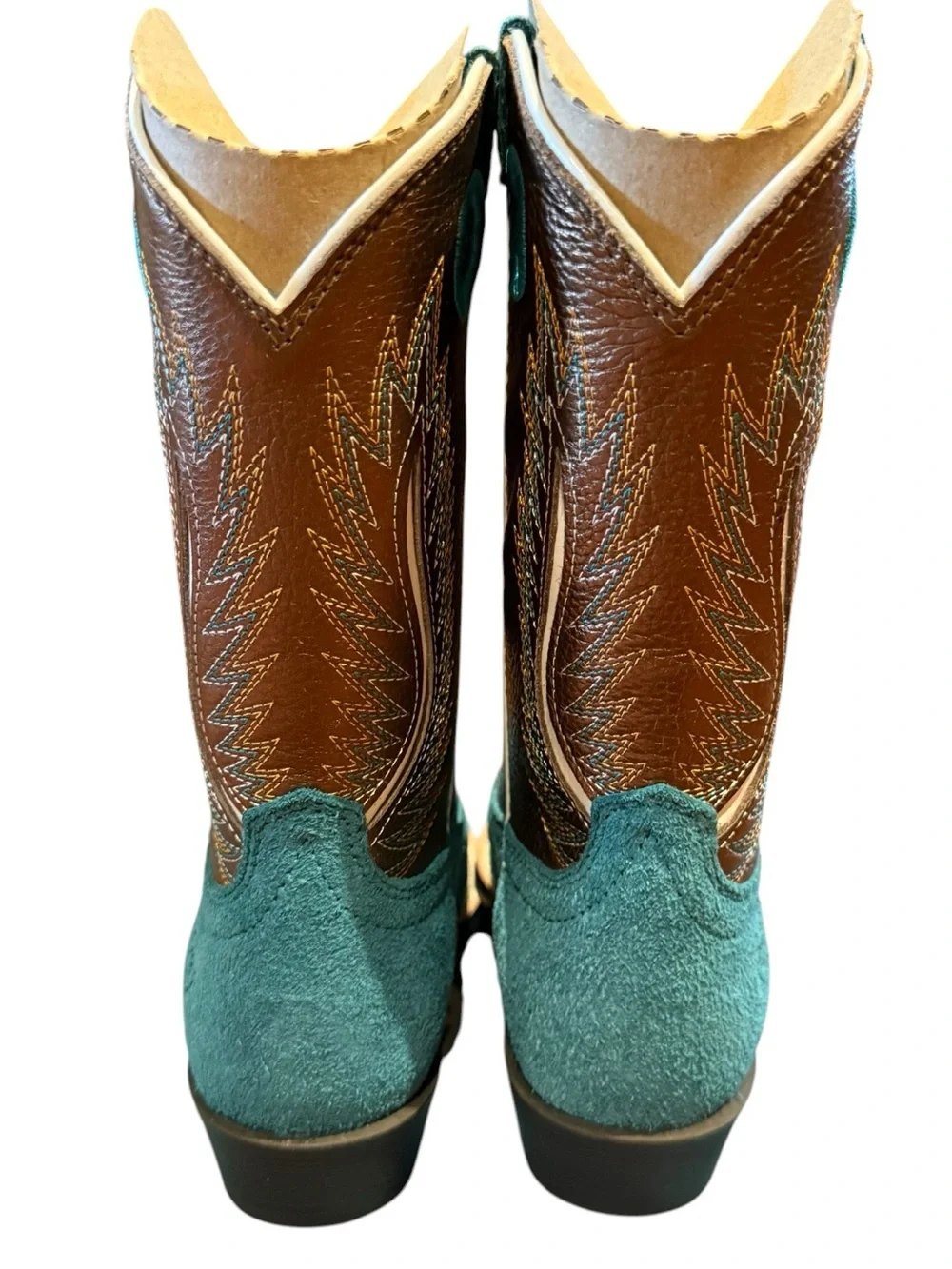Ariat Kids Futurity Fort Worth Teal Suede & Brown Leather Cowboy Boots Youth 13